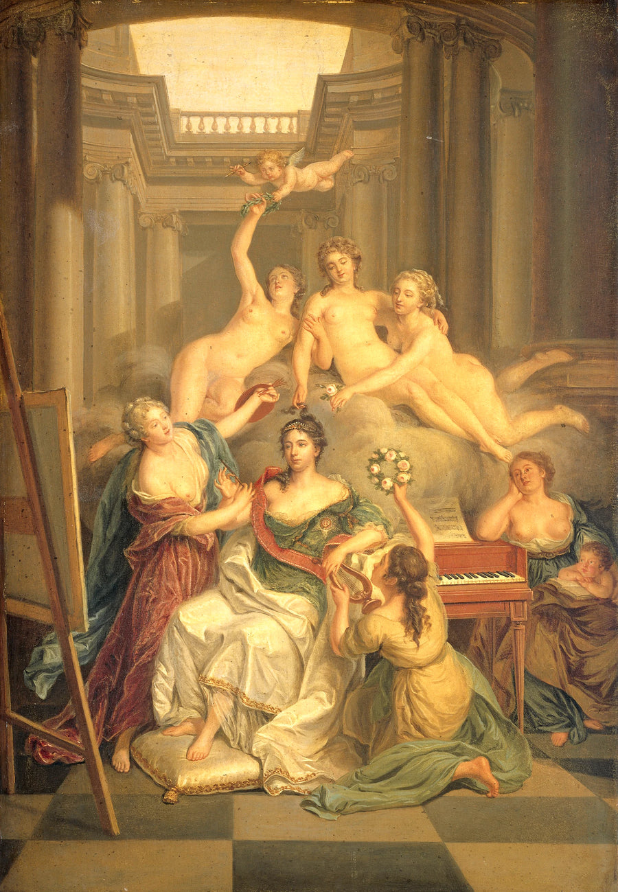 Frédéric-Sophie Wilhelmine de Prusse (1751-1820). Épouse du prince Willem V, dans le temple des arts. - Benjamin Samuel Bolomey