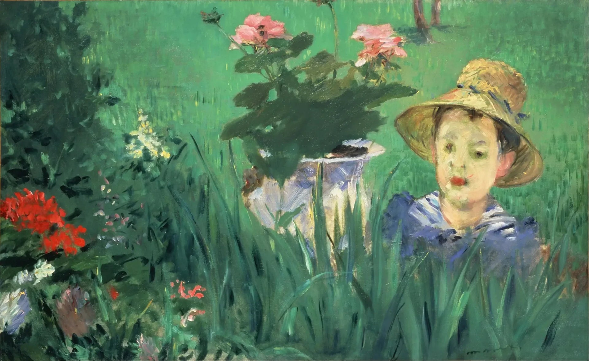 Garçon dans les fleurs (Jacques Hoschedé) - Édouard Manet image 1 reproduction de peinture à l’huile