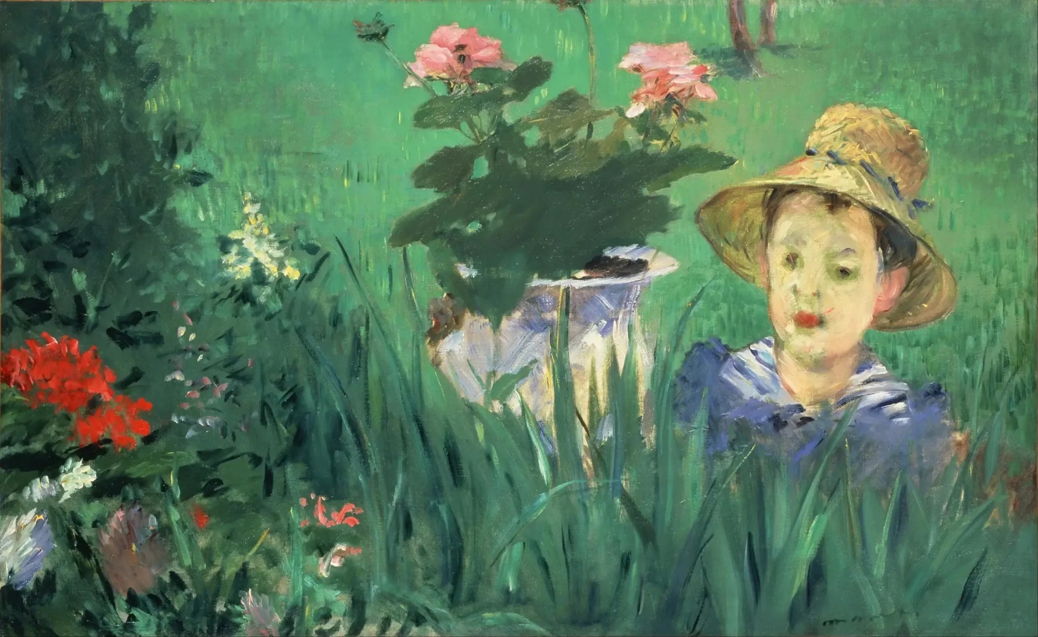 Garçon dans les fleurs (Jacques Hoschedé) - Édouard Manet image 1 reproduction de peinture à l’huile