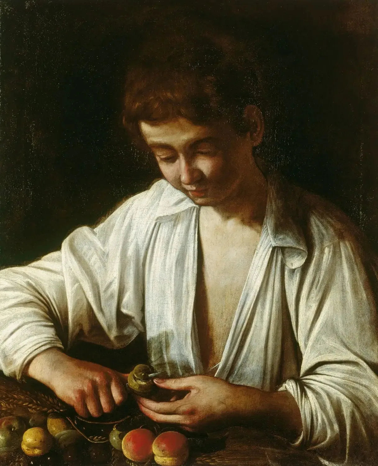 Garçon pelant un fruit - Le Caravage image 1 copie de tableau peinte à la main