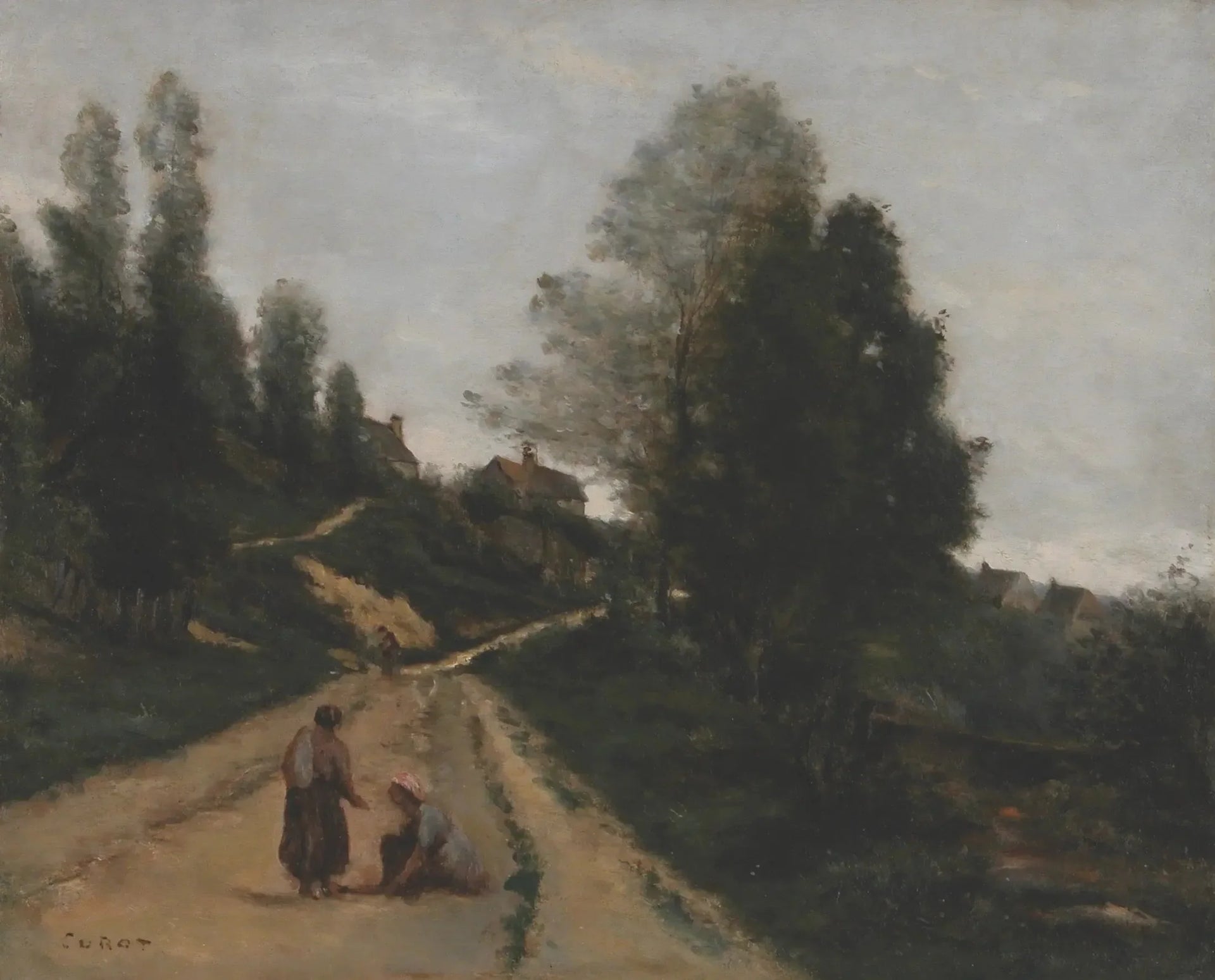 Gouvieux, près Chantilly. Chemin montant - Jean-Baptiste Camille Corot image 1 copie de tableau peinte à la main