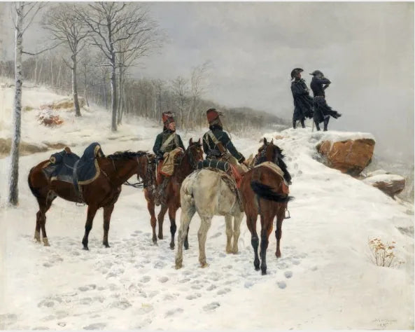 Groupe de cavalerie dans la neige : Moreau et Dessoles devant Hohenlinden - Ernest Meissonier image 1 reproduction artisanale de tableau