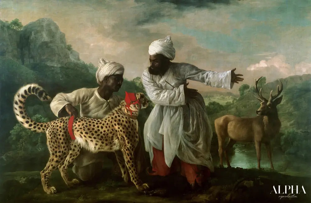 Guépard avec deux préposés indiens et un cerf - George Stubbs - Reproductions de tableaux et peintures haut de gamme