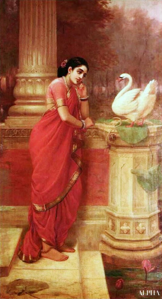 Hamsa Damayanti - Raja Ravi Varma - Reproductions de tableaux et peintures haut de gamme