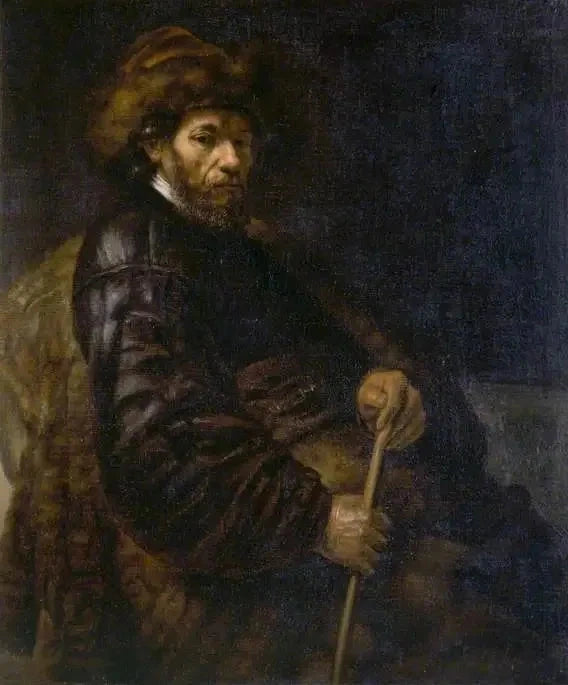 Homme assis avec un bâton — suiveur de Rembrandt, vers 1675–1725, National Gallery