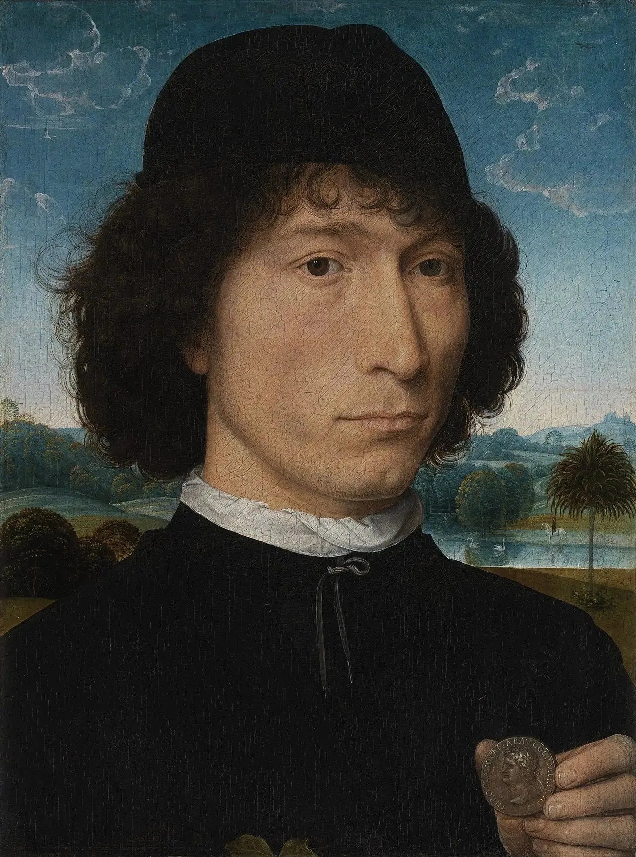 Homme avec une pièce de monnaie romaine - Hans Memling image 1 copie peinte à la main à l’huile