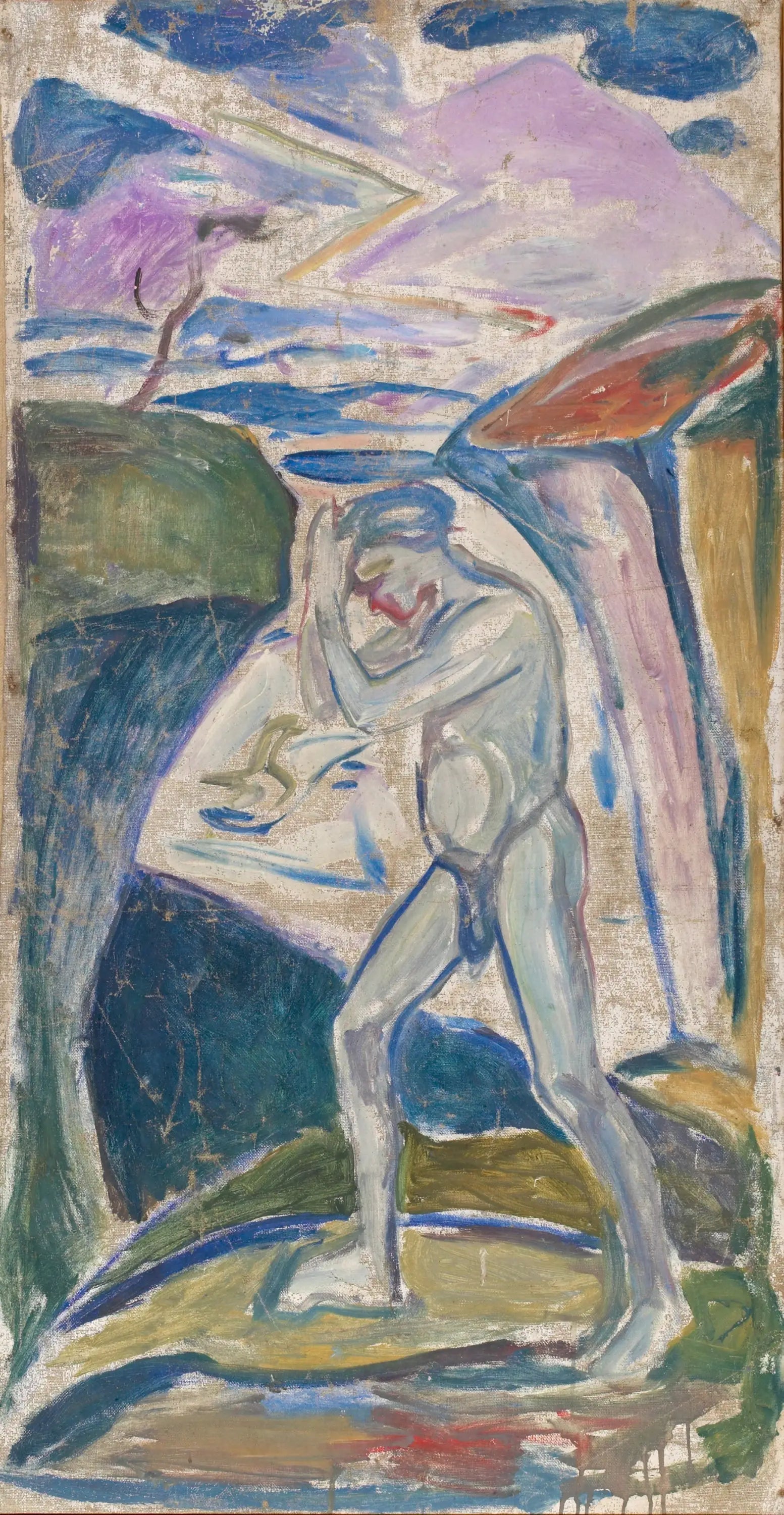 Reproduction du tableau « Homme nu dans un paysage rocheux - Edvard Munch » par Alpha Reproduction en peinture à l’huile
