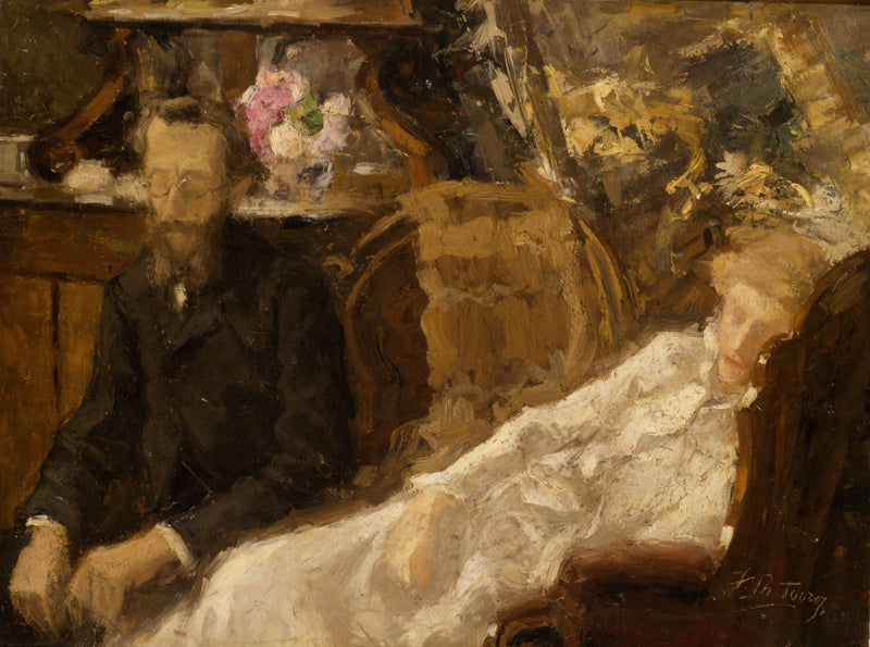 Intérieur avec Annie Toorop-Hall et Ernst Ahn - Jan Toorop