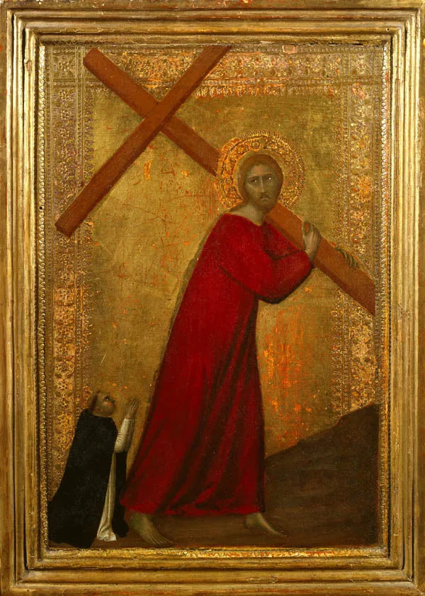 Jésus Christ portant la Croix, avec un frère dominicain - Barna da Siena image 1 reproduction d’œuvre d’art à l’huile