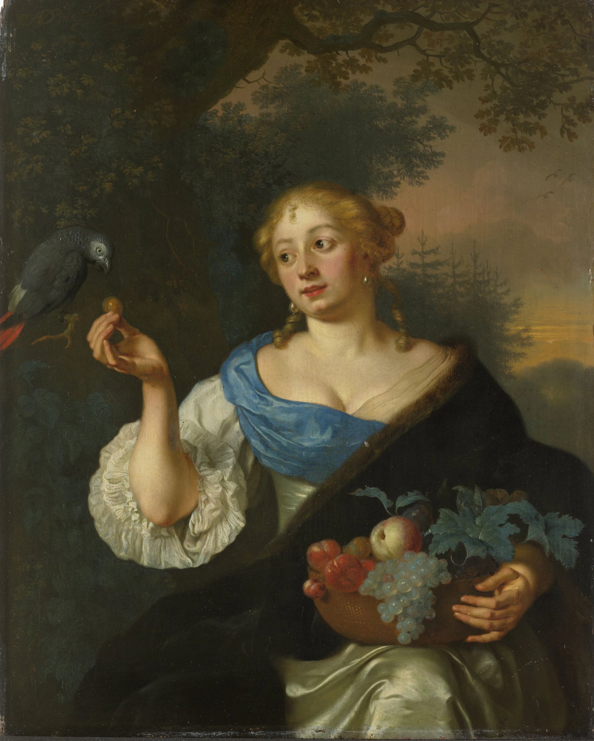 Une jeune femme avec un perroquet - Ary de Vois