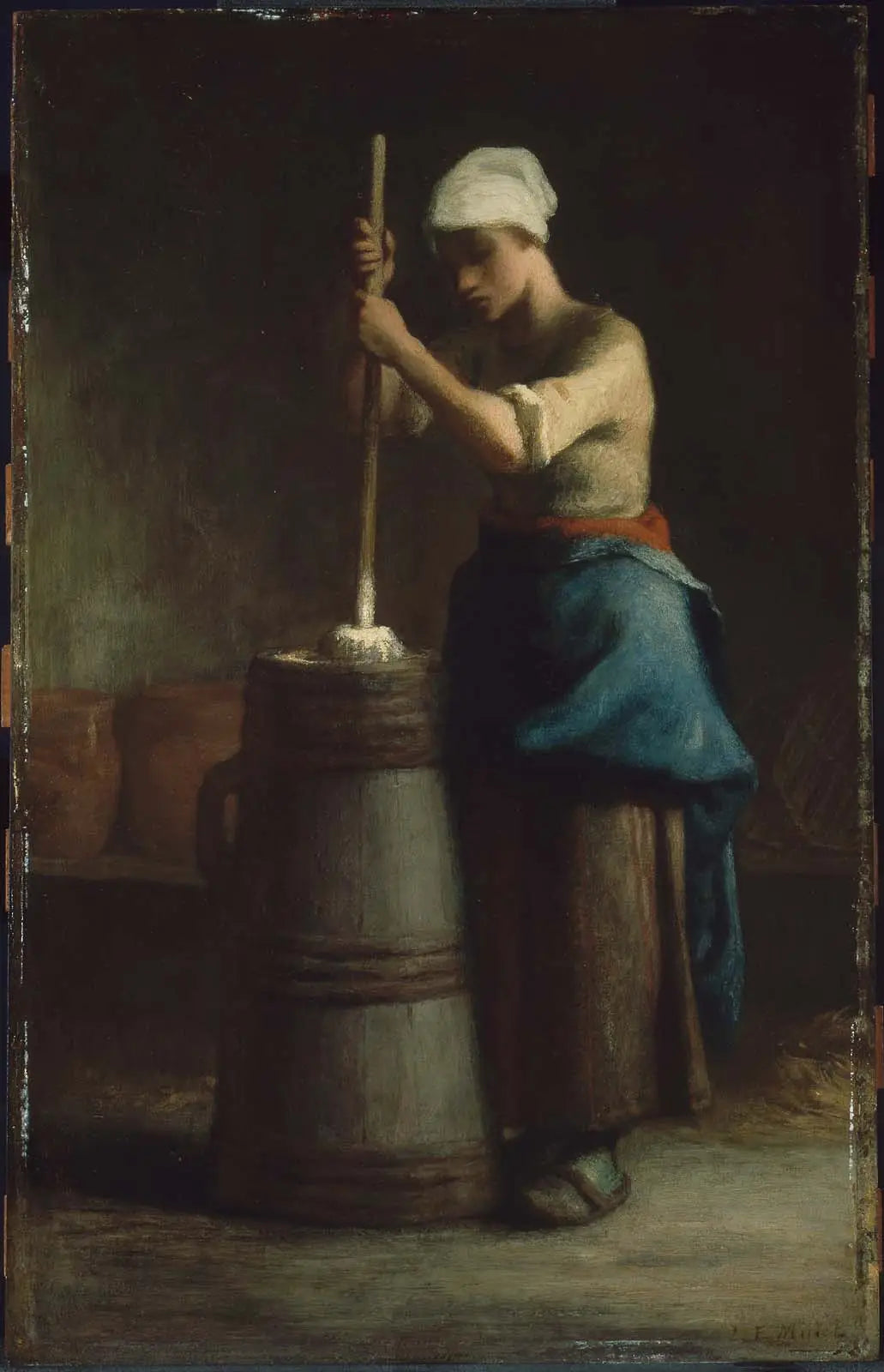 Jeune femme barattant du beurre - Jean-François Millet - Alpha Reproduction