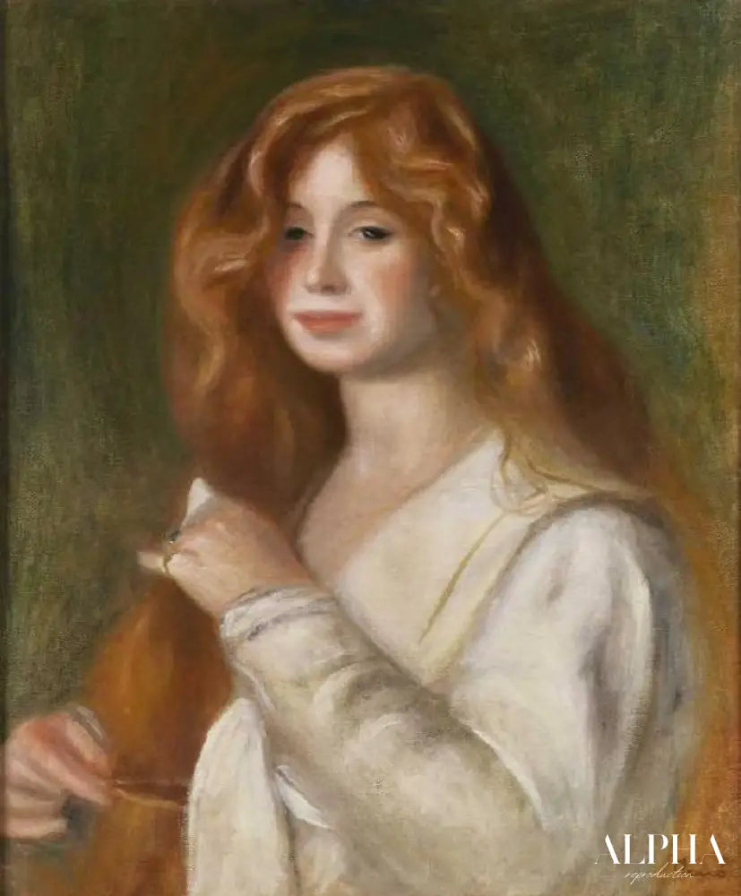 Jeune femme en peignante de leurs cheveux - Pierre-Auguste Renoir - Reproductions de tableaux et peintures haut de gamme