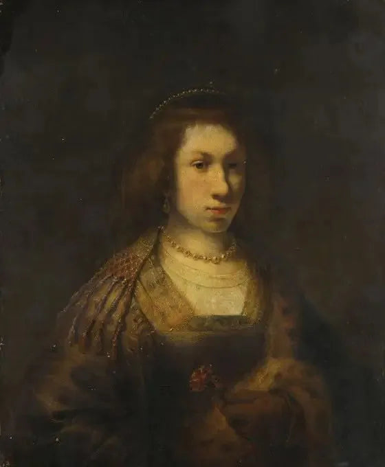 Jeune femme tenant un œillet - Rembrandt image 1 tableau peint à l’huile sur toile