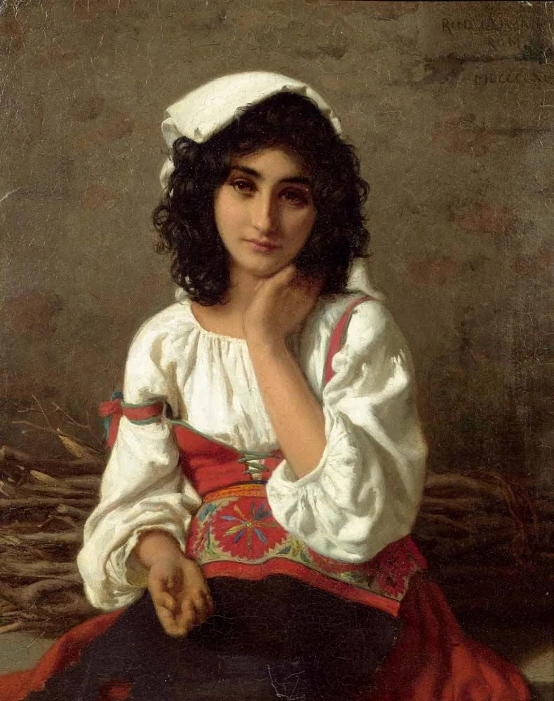 Jeune fille romaine en chemisier blanc - Henri Lehmann image 1 copie peinte à la main à l’huile