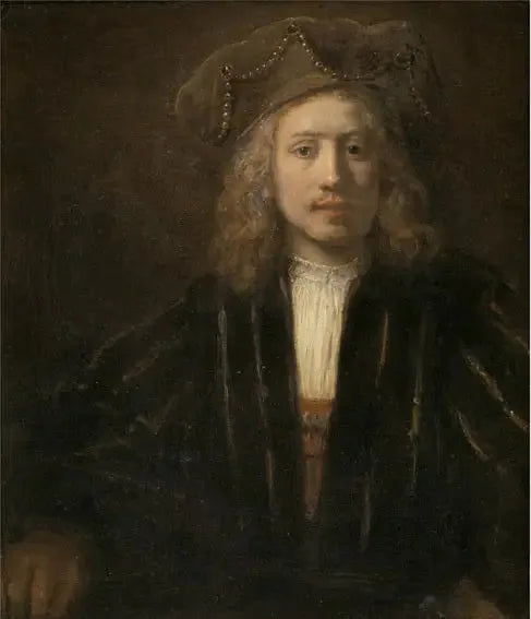 Jeune homme au bonnet orné de perles - Rembrandt image 1 copie peinte à la main à l’huile