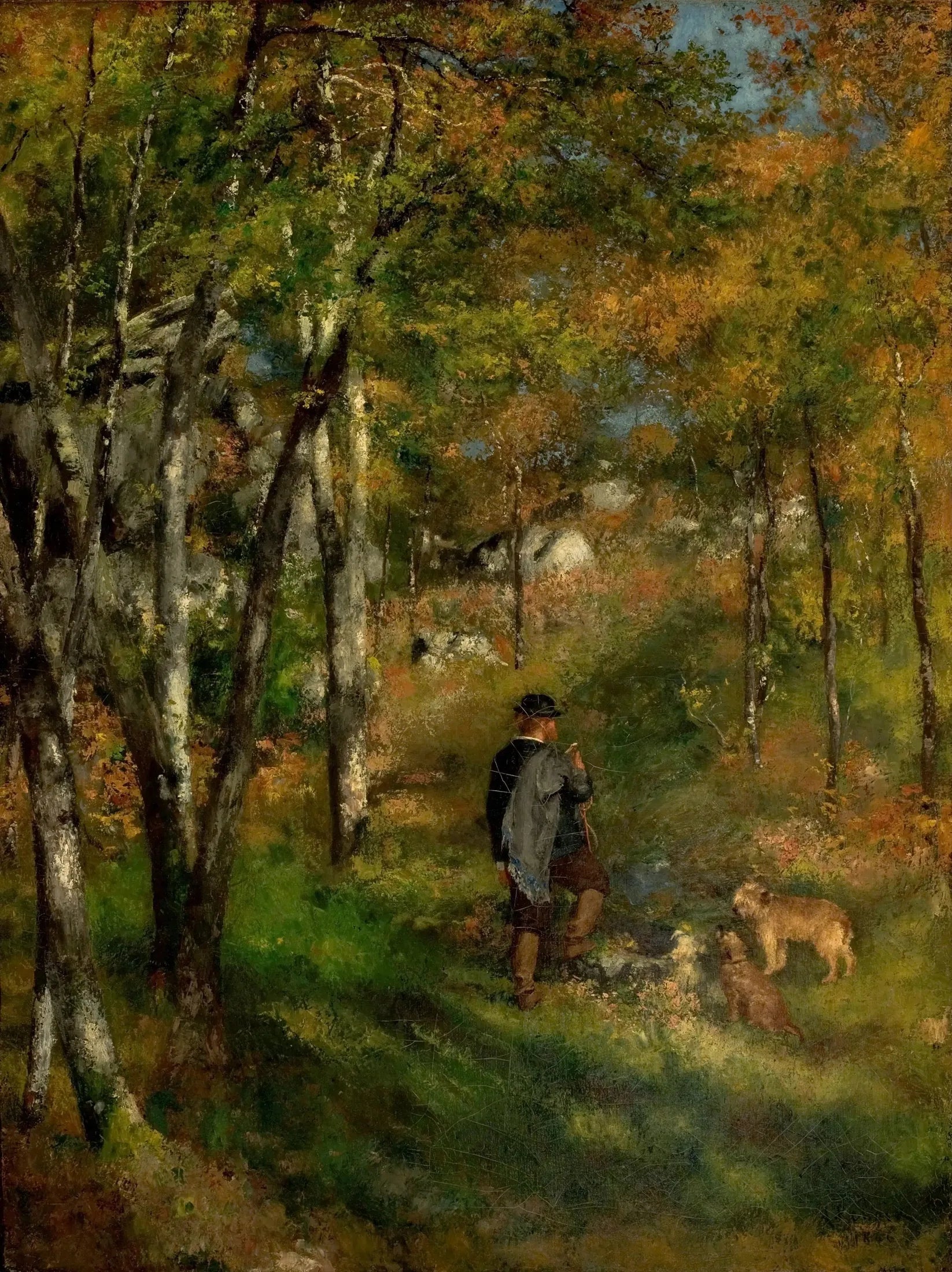 Jules le Cœur et ses chiens dans la forêt de Fontainebleau - Pierre-Auguste Renoir image 1 reproduction réalisée par Alpha Reproduction