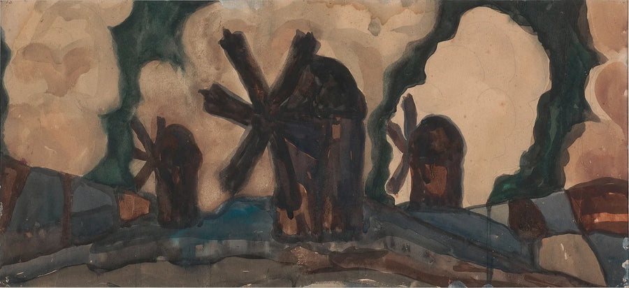 Paysage aux moulins, peinture de Kazimir Malevitch