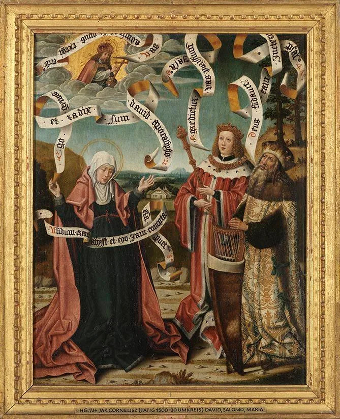 König David, Salomo und Maria Rückseite: Enthauptung Johannes d. T. (Nachfolger) - Jacob Cornelisz van Oostsanen image 1 copie de tableau peinte à la main