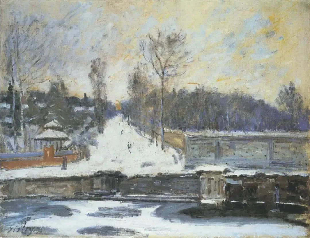 L'Abreuvoir de Marly, en hiver - Alfred Sisley image 1 reproduction artisanale de tableau
