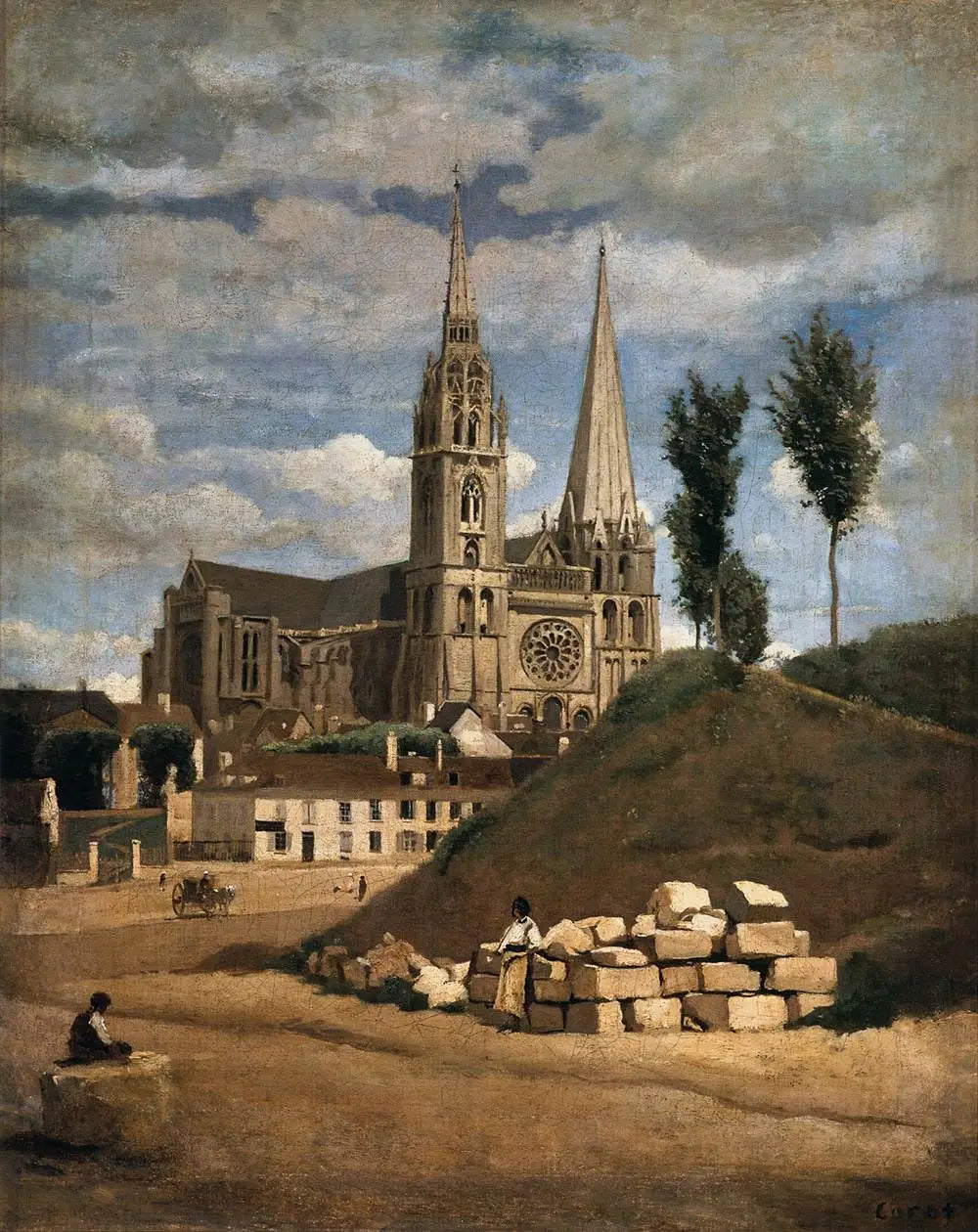 La Cathédrale Notre-Dame de Chartres - Jean-Baptiste Camille Corot image 1 copie de tableau peinte à la main