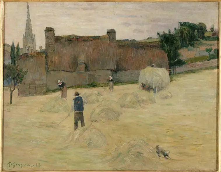 حصاد القش في بريتاني (الوجه الأمامي)؛ باقة من الزهور أمام نافذة مفتوحة على البحر (الوجه الخلفي) - بول غوغان
