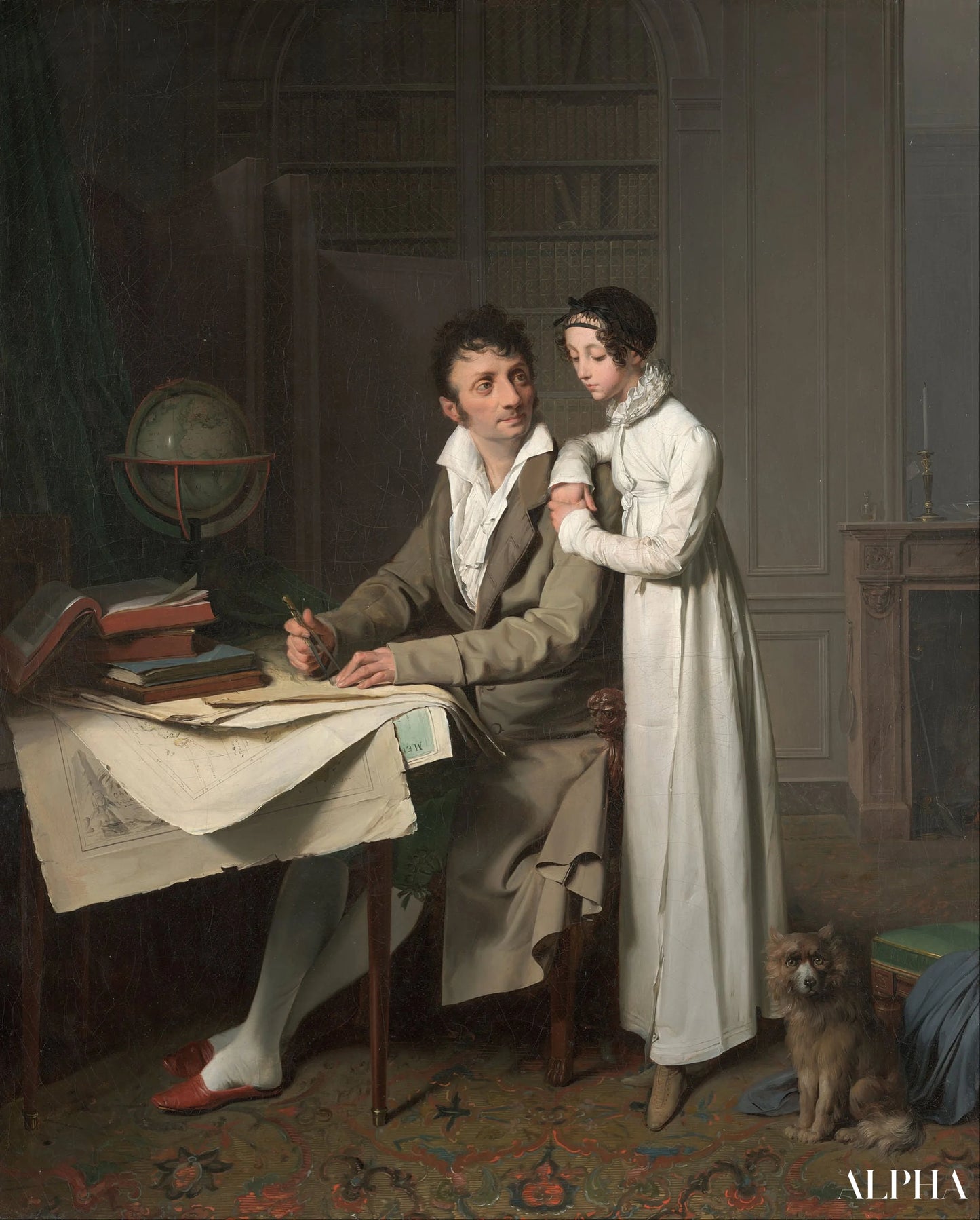 La leçon de géographie (Portrait de Monsieur Gaudry et de sa fille) - Louis Boilly - Reproductions de tableaux et peintures haut de gamme