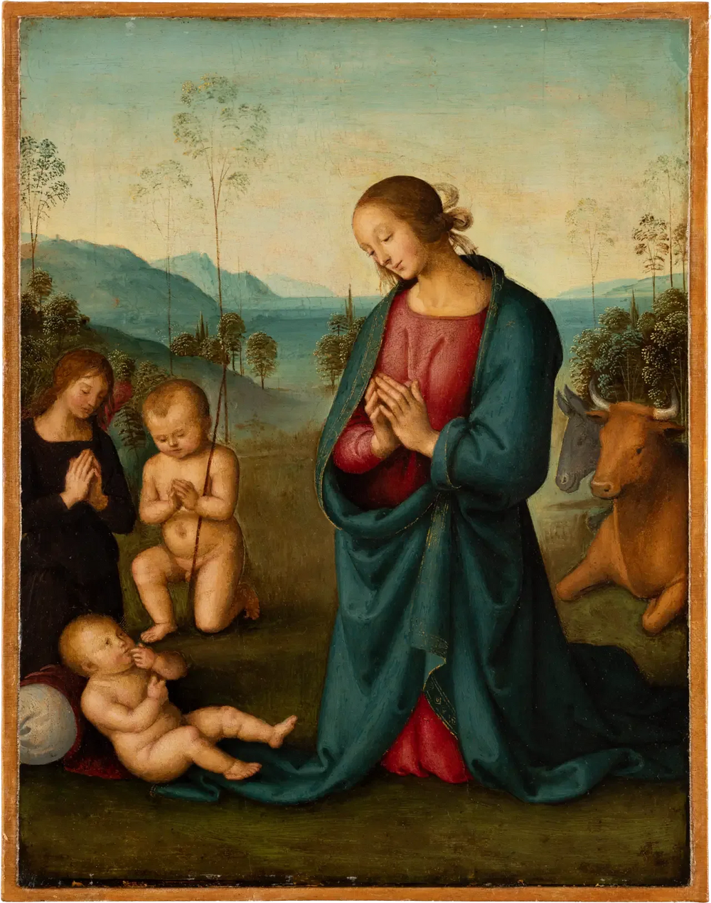 La Madone, l'Enfant Saint Jean et un ange adorant l'Enfant Jésus - Pietro Perugino image 1 reproduction artisanale de tableau