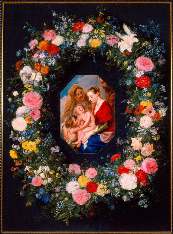 La Sainte Famille avec une guirlande de fleurs - Jan Brueghel l'Ancien image 1 reproduction de peinture à l’huile