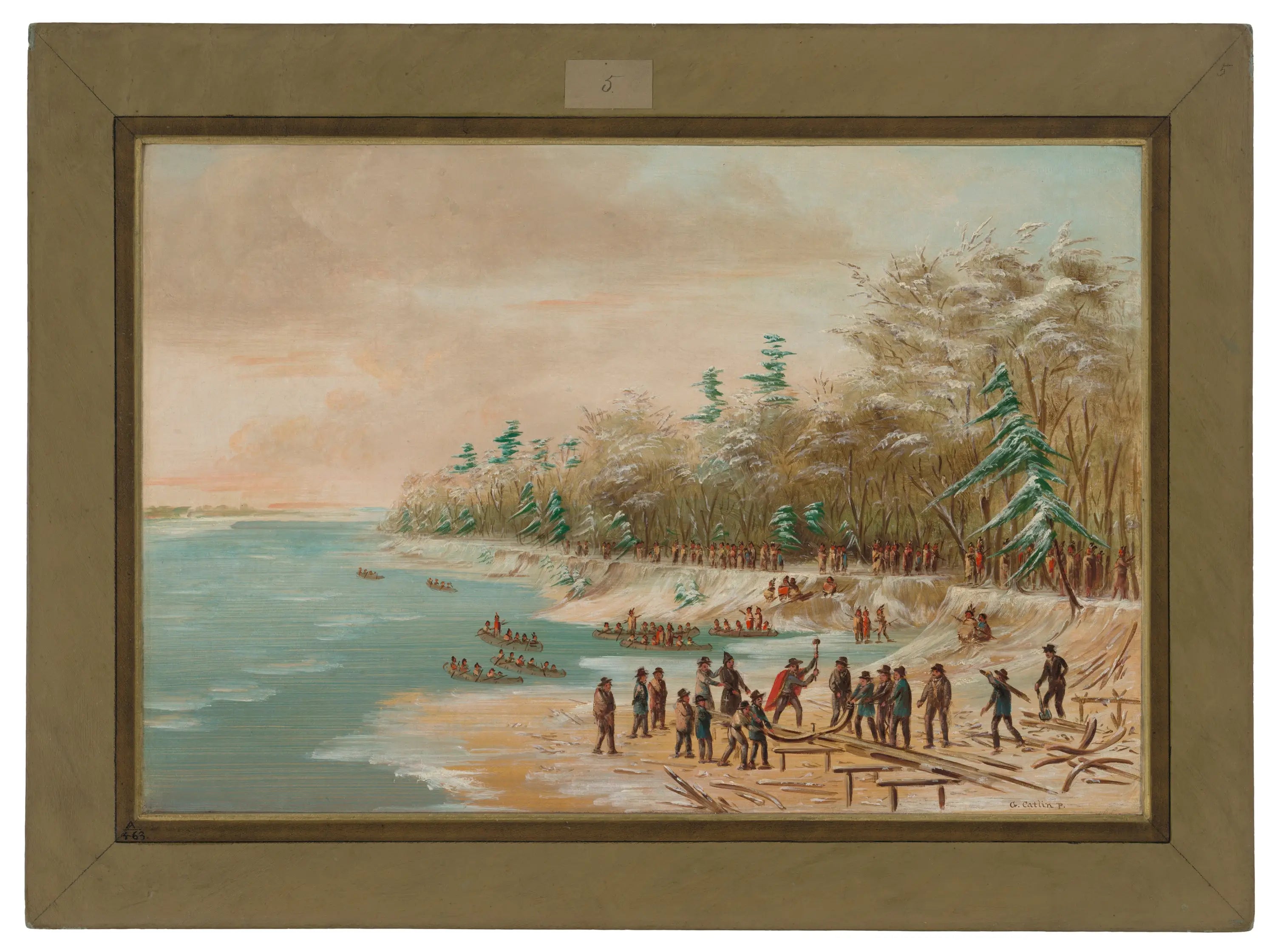 La Salle enfonça le premier verrou pour le Griffon. 26 janvier 1679 - George Catlin image 1 copie de tableau peinte à la main