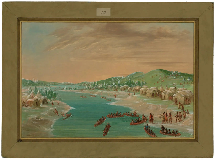 La Salle et son cortège arrivent au village des Illinois. 1er janvier 1680 - جورج كاتلين