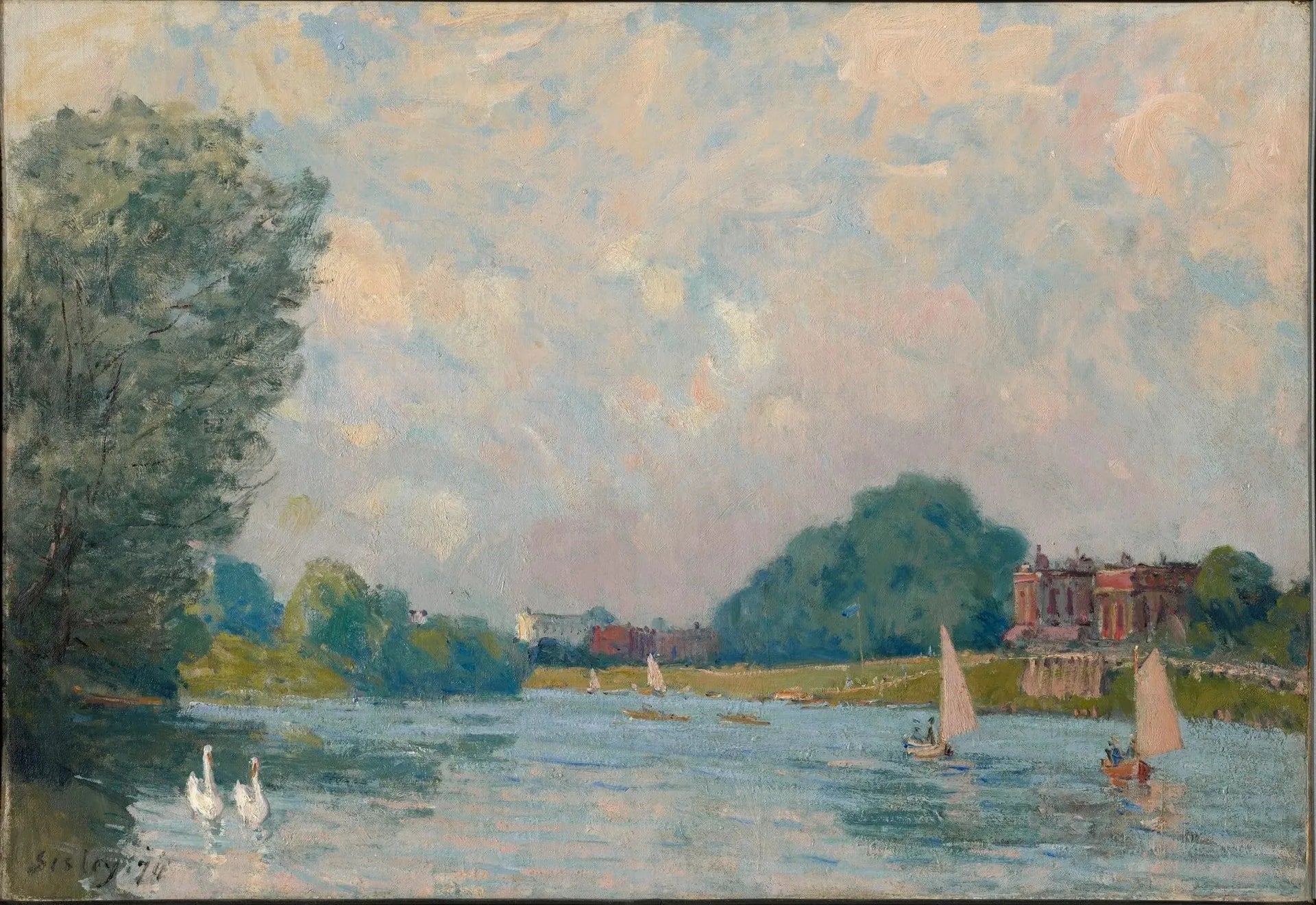 La Tamise à Hampton Court - Alfred Sisley image 1 reproduction de peinture à l’huile