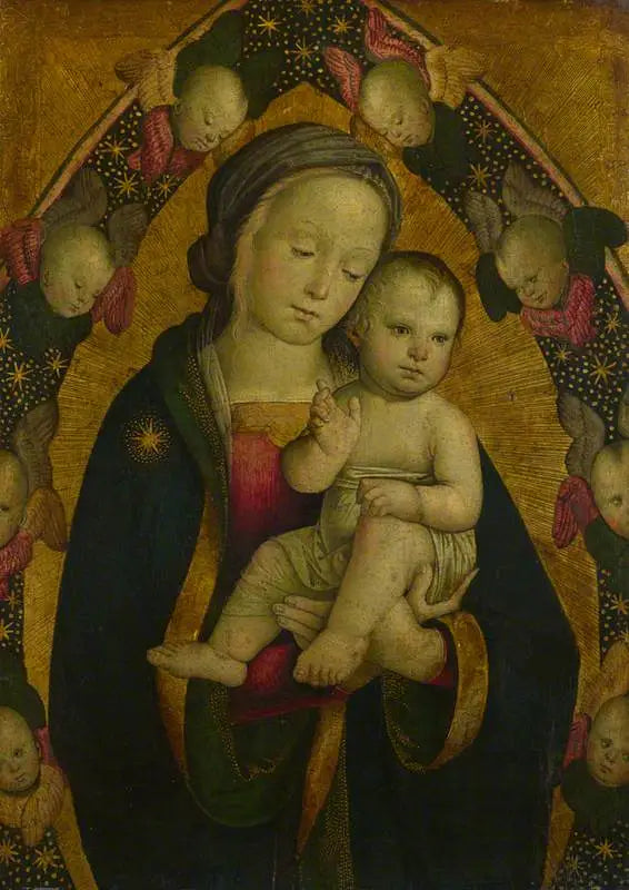 العذراء والطفل في إطار لوزي مع cherubs - بييترو بيروجينو