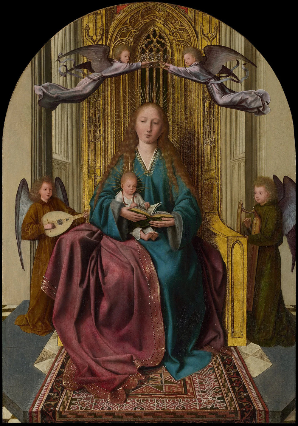 La Vierge à l'Enfant en majesté, entourée de quatre anges - Quentin Metsys image 1 copie peinte à la main à l’huile