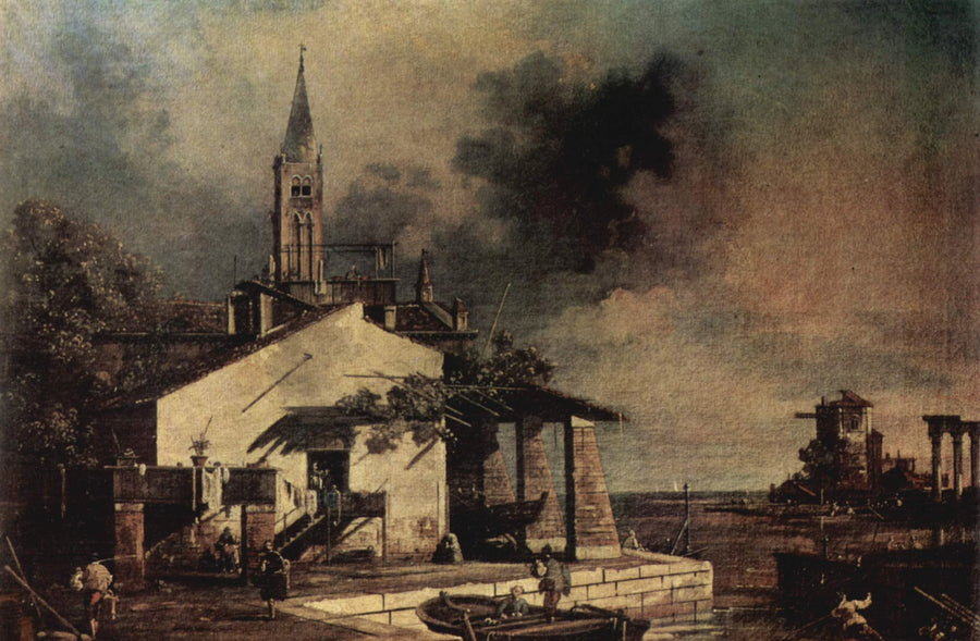 Lagune avec maison et clocher - Bernardo Bellotto