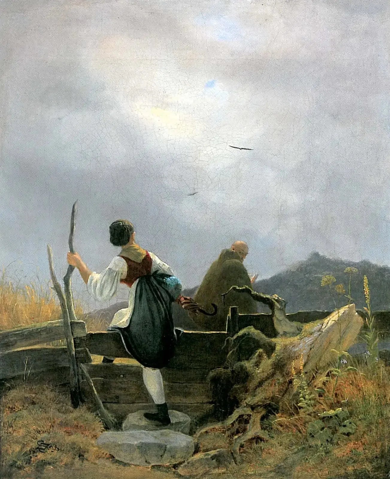 Laitière et Moine - Carl Spitzweg image 1 copie peinte à la main à l’huile