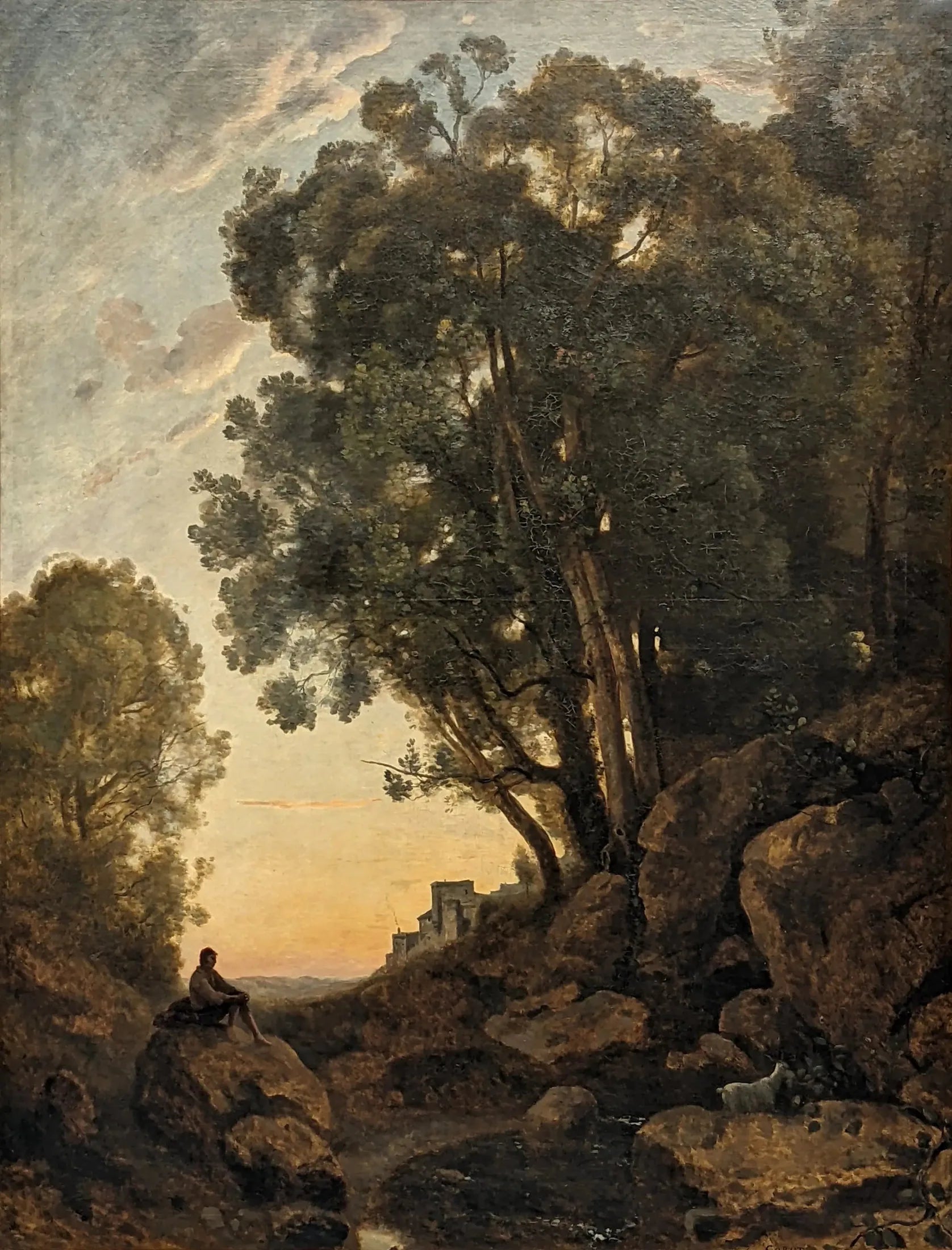 Le Chevrier italien. Effet de soleil couchant - Jean-Baptiste Camille Corot image 1 copie peinte à la main à l’huile