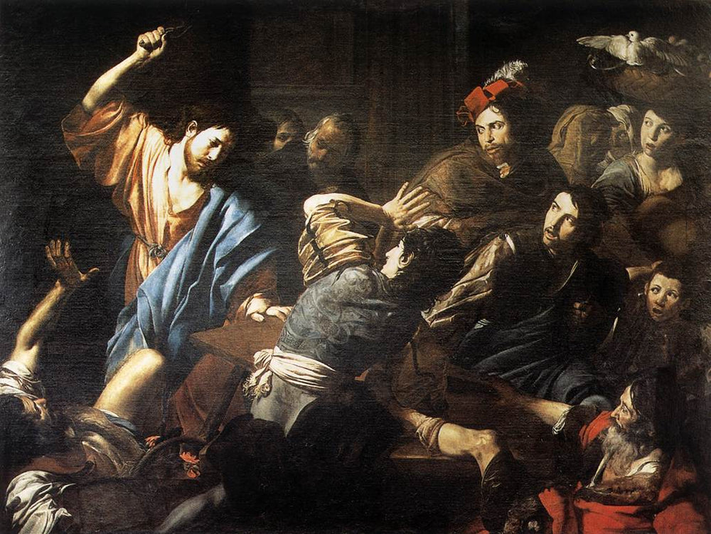 Le Christ chasse les marchands du temple - Valentin de Boulogne image 1 reproduction artisanale de tableau