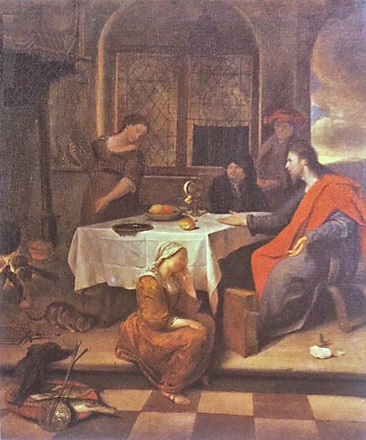 Le Christ dans la maison de Marie et Marthe, vers 1655 - Jan Steen image 1 reproduction de peinture à l’huile