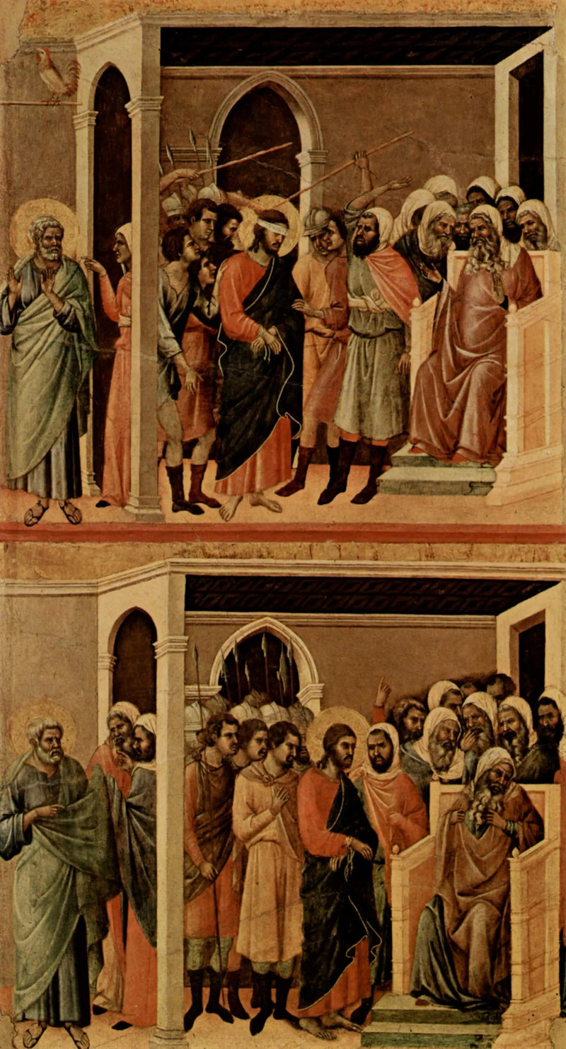المسيح المُستهزأ (في الأعلى) ؛ المسيح أمام قيافا (في الأسفل) - دوتشو دي بوونينسيغنا