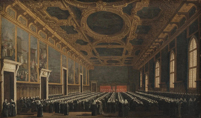 الدوج والمجلس الكبير في sala del maggior consiglio - كاناليتو
