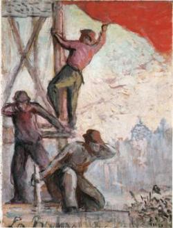 Le drapeau rouge ou la bataille syndicale - Maximilien Luce image 1 reproduction artisanale de tableau