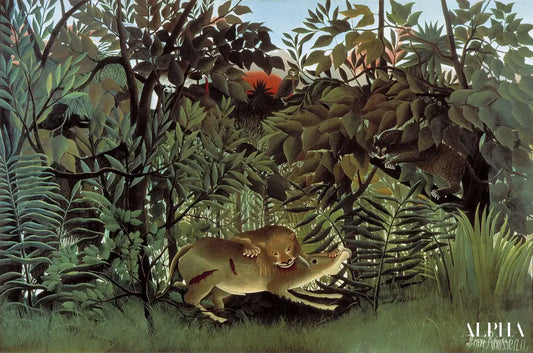 Le lion ayant faim se jette sur l'antilope - Henri Rousseau - Reproductions de tableaux et peintures haut de gamme