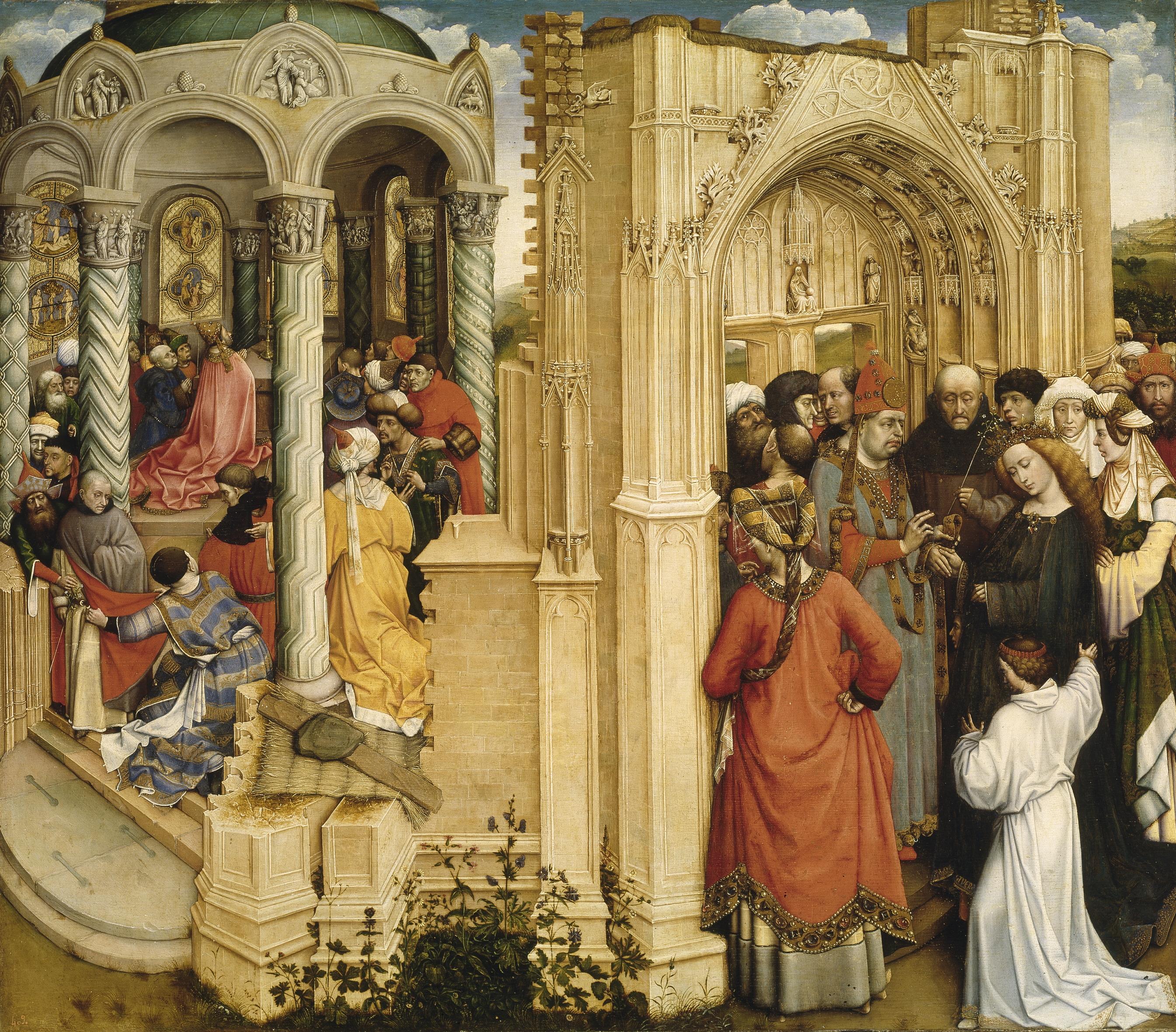 Le miracle du rameau fleuri (à gauche) ; le mariage de Marie et Joseph (à droite) - Robert Campin - Alpha Reproduction