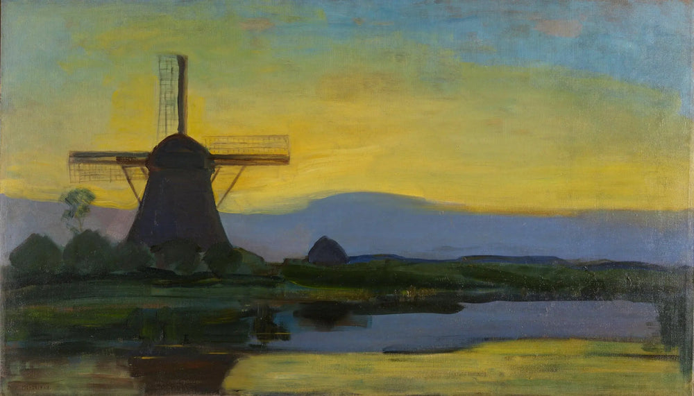 Reproduction du tableau « Le moulin d'Oostzijdse de nuit - Piet Mondrian » par Alpha Reproduction en peinture à l’huile