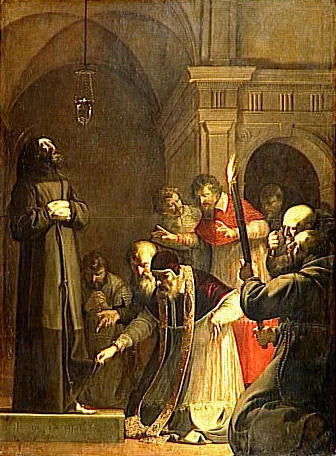 Le Pape Nicolas V, en 1449, se fait ouvrir le caveau de saint François d'Assise - Laurent de La Hyre