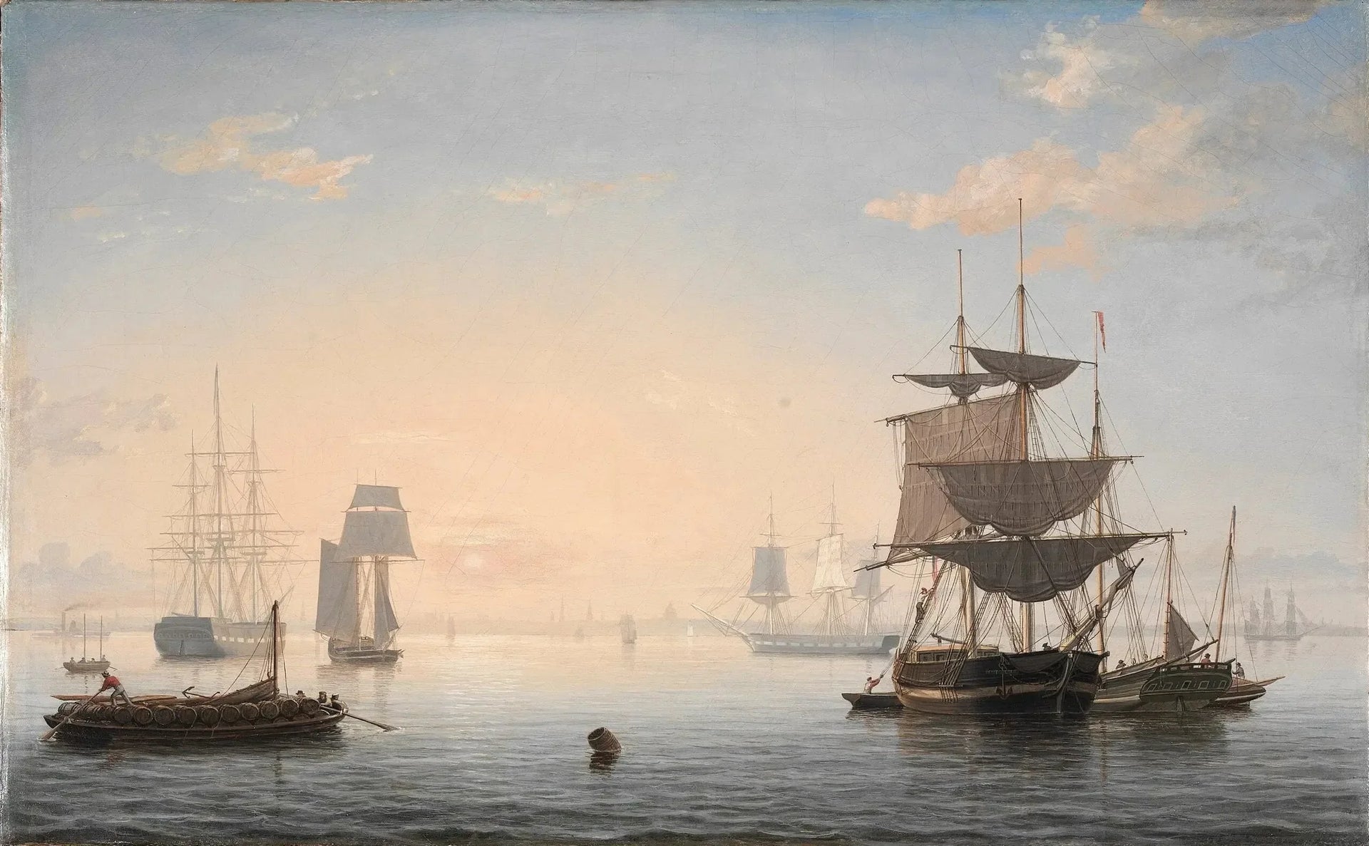 Le port de Boston, avec la ville au loin - Fitz Henry Lane image 1 reproduction artisanale de tableau