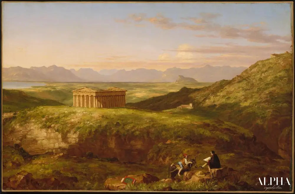 Le Temple de Ségeste avec l'artiste dessinant - Thomas Cole - Reproductions de tableaux et peintures haut de gamme