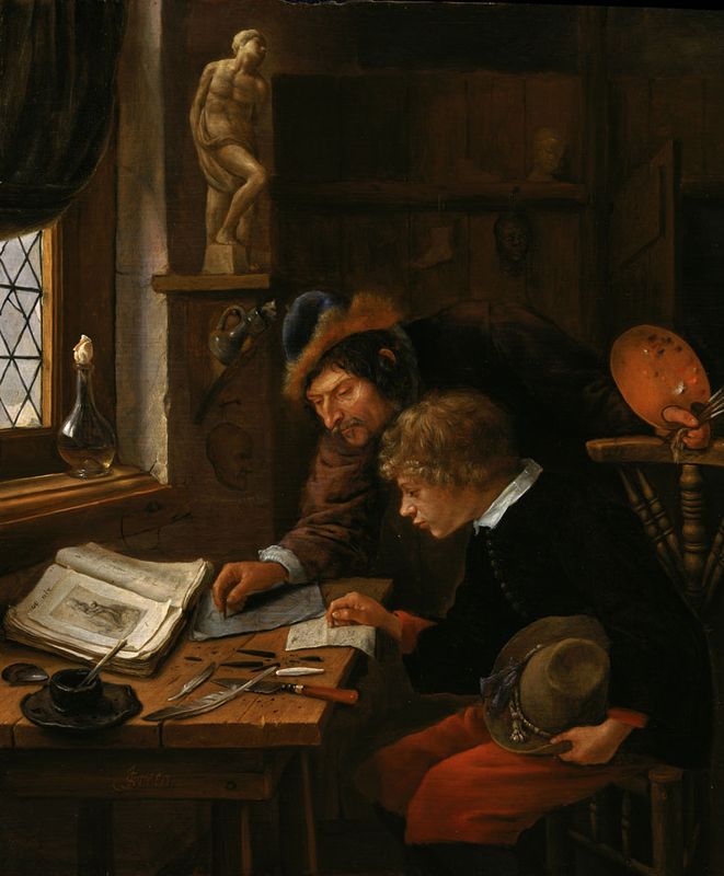 Leçon de dessin pour un garçon tenant un chapeau - Jan Steen