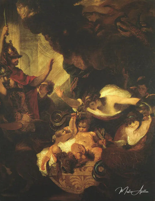 L'enfant Hercule étranglant des serpents dans sa crade - Joshua Reynolds - Reproductions de tableaux et peintures haut de gamme