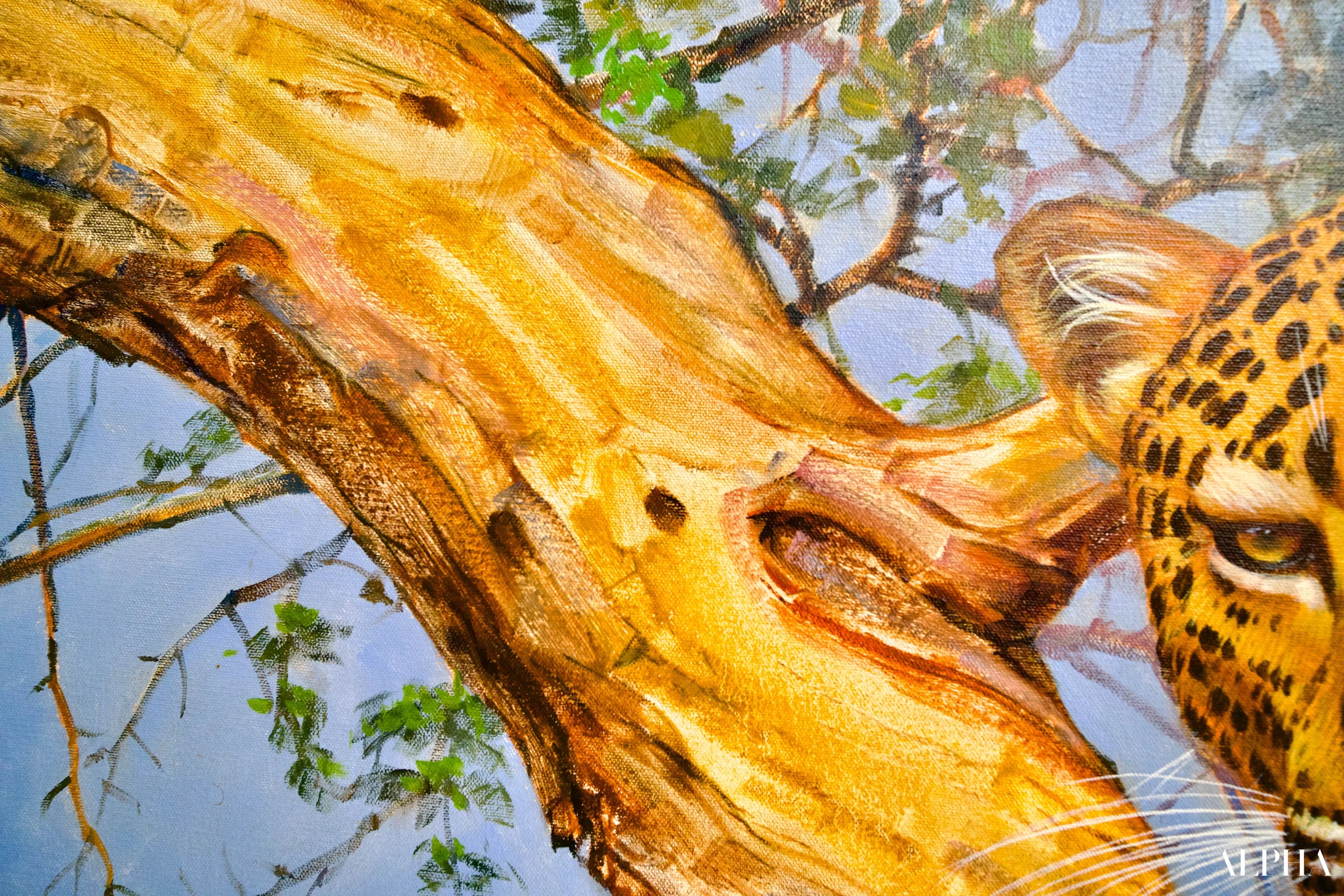 Léopard dans un arbre | 150 x 100 cm Reproductions de tableaux à la peinture à l’huile